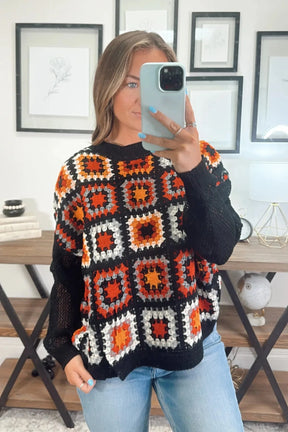 BiBi Granny Square Front Long Sleeve Top-True and Wild