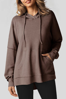 Coffee Waffle Knit High Low Oversized Hoodie-True and Wild