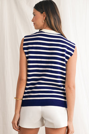 Blue Striped Sweet Bow Pattern Sleeveless Knit Top-True and Wild