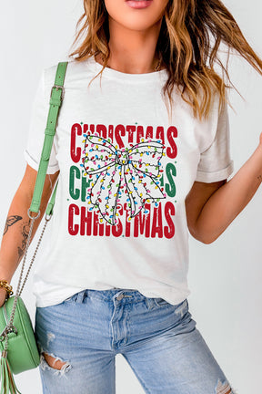 Graphic Tees - White Christmas Bowknot Graphic Tee