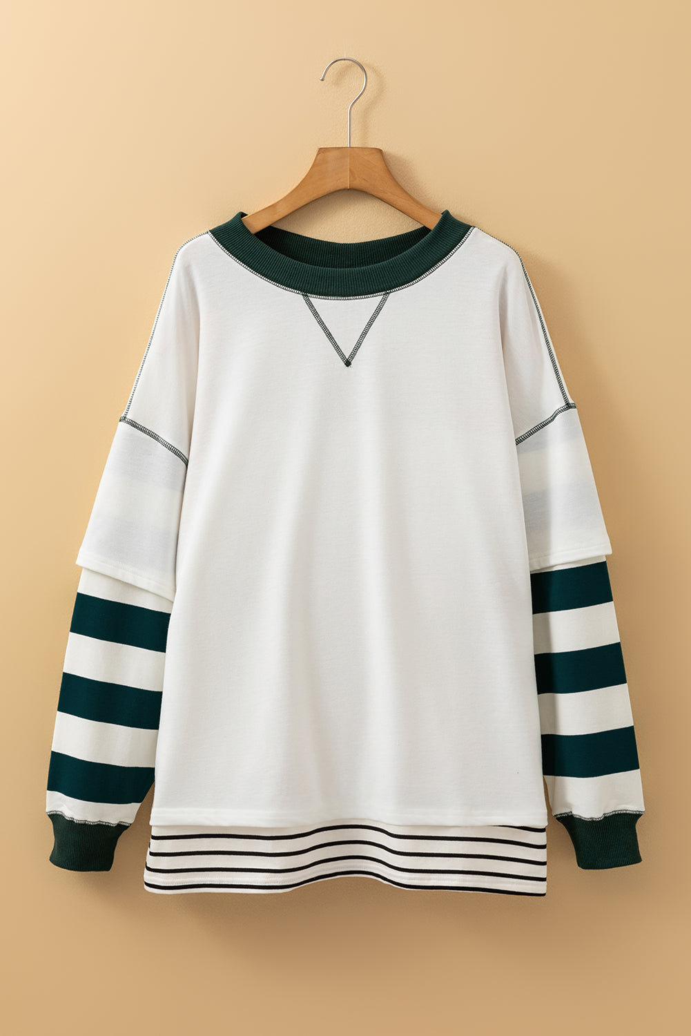 White Striped Layered Drop Sleeve Sweatshirt