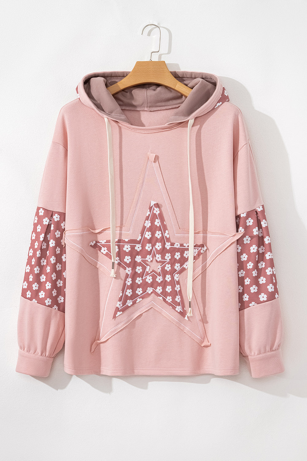 Delicacy Star Patched Floral Sleeve Plus Size Hoodie-True and Wild