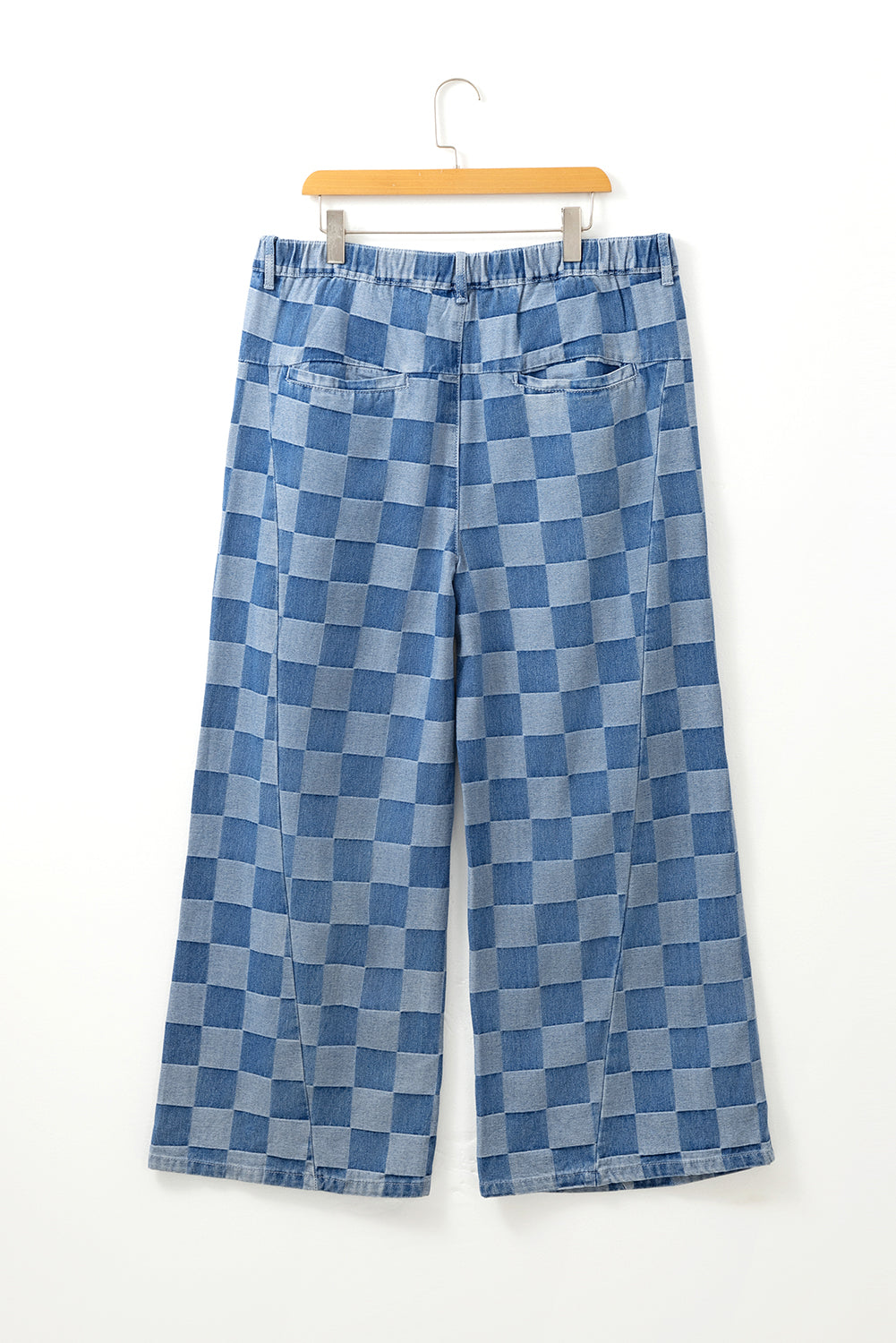 Dusk Blue Plus Size Checkered Seamed High Waist Wide Leg Jeans-True and Wild