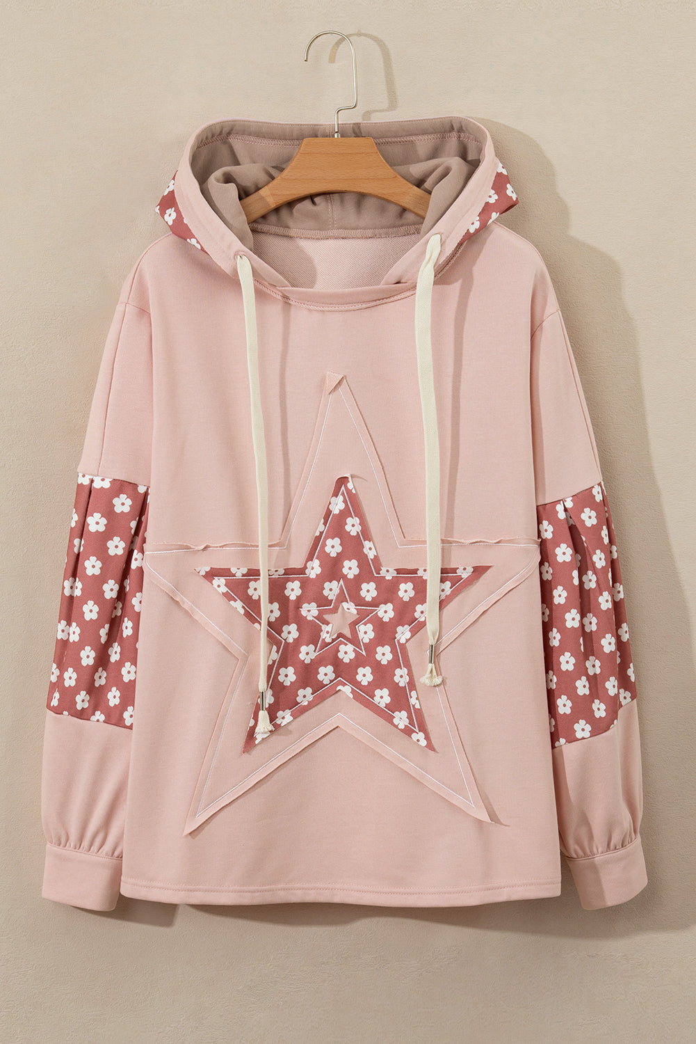 Floral Patchwork Star Pattern Drawstring Hoodie-True and Wild