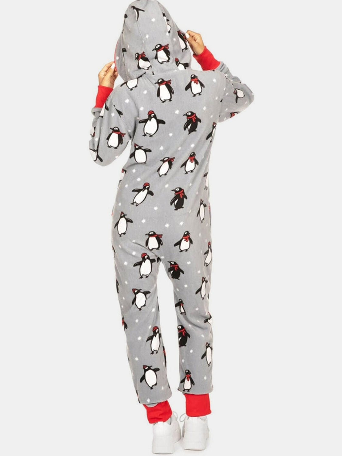 Printed Zip Up Long Sleeve Hooded Jumpsuit-True and Wild