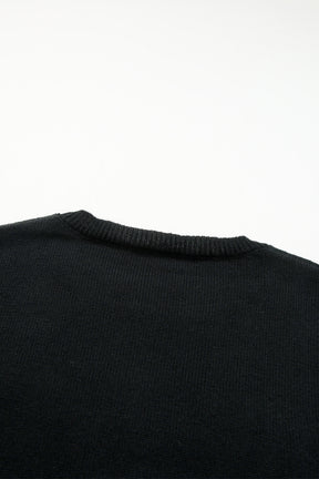 Black Holly Jolly Round Neck Casual Sweater-True and Wild