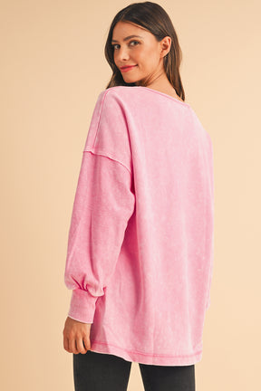 Strawberry Pink Mineral Wash Drop Shoulder Oversized Sweatshirt