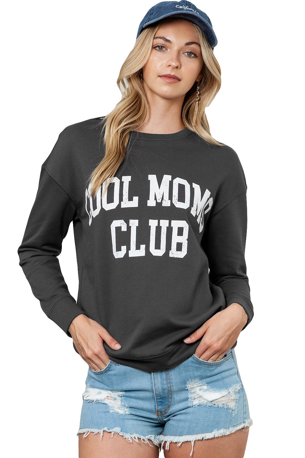 Gray COOL MOMS CLUB Print Drop Shoulder Light Wash Sweatshirt-True and Wild