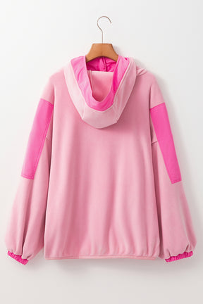 Pink Patchwork Half Zip Oversized Sherpa Hoodie-True and Wild