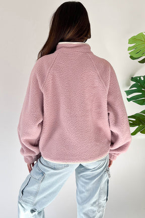 Half Snap Long Sleeve Sweatshirt with Side Slit Pockets-True and Wild