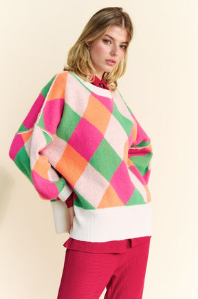 Davi & Dani Exposed Seam Color Block Dropped Shoulder Sweater-True and Wild