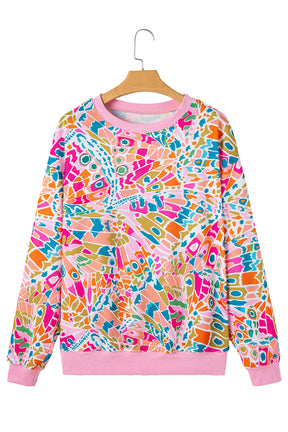 Pink Abstract Print Drop Shoulder Sweatshirt-True and Wild