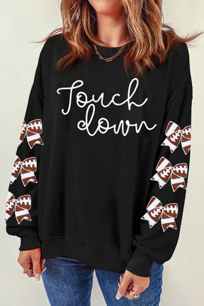 Letter Graphic Bow Long Sleeve Sweatshirt-True and Wild