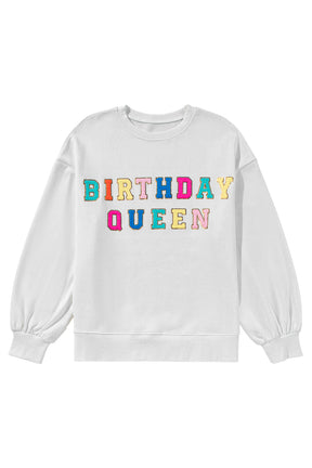 Sweatshirts & Hoodies - White BIRTHDAY QUEEN Graphic Lantern Sleeve Sweatshirt