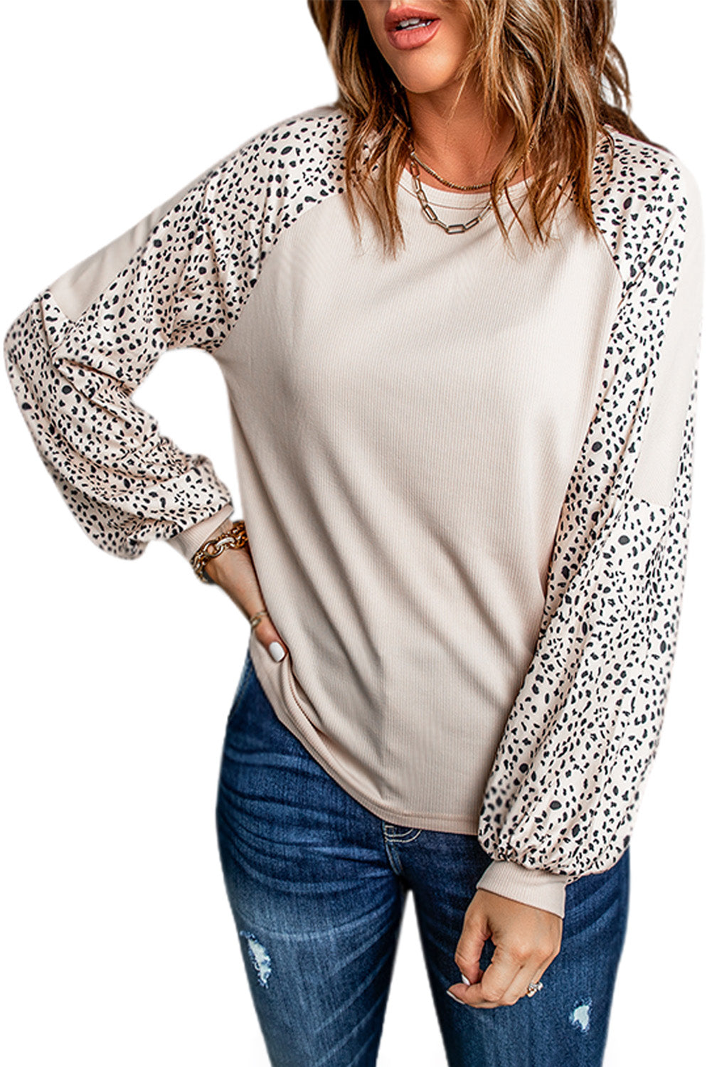 Blush Pink Bishop Sleeve Animal Print Long Sleeve Shirt-True and Wild