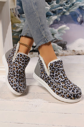 Brown Leopard Print Fleece Lined Winter Snow Boots