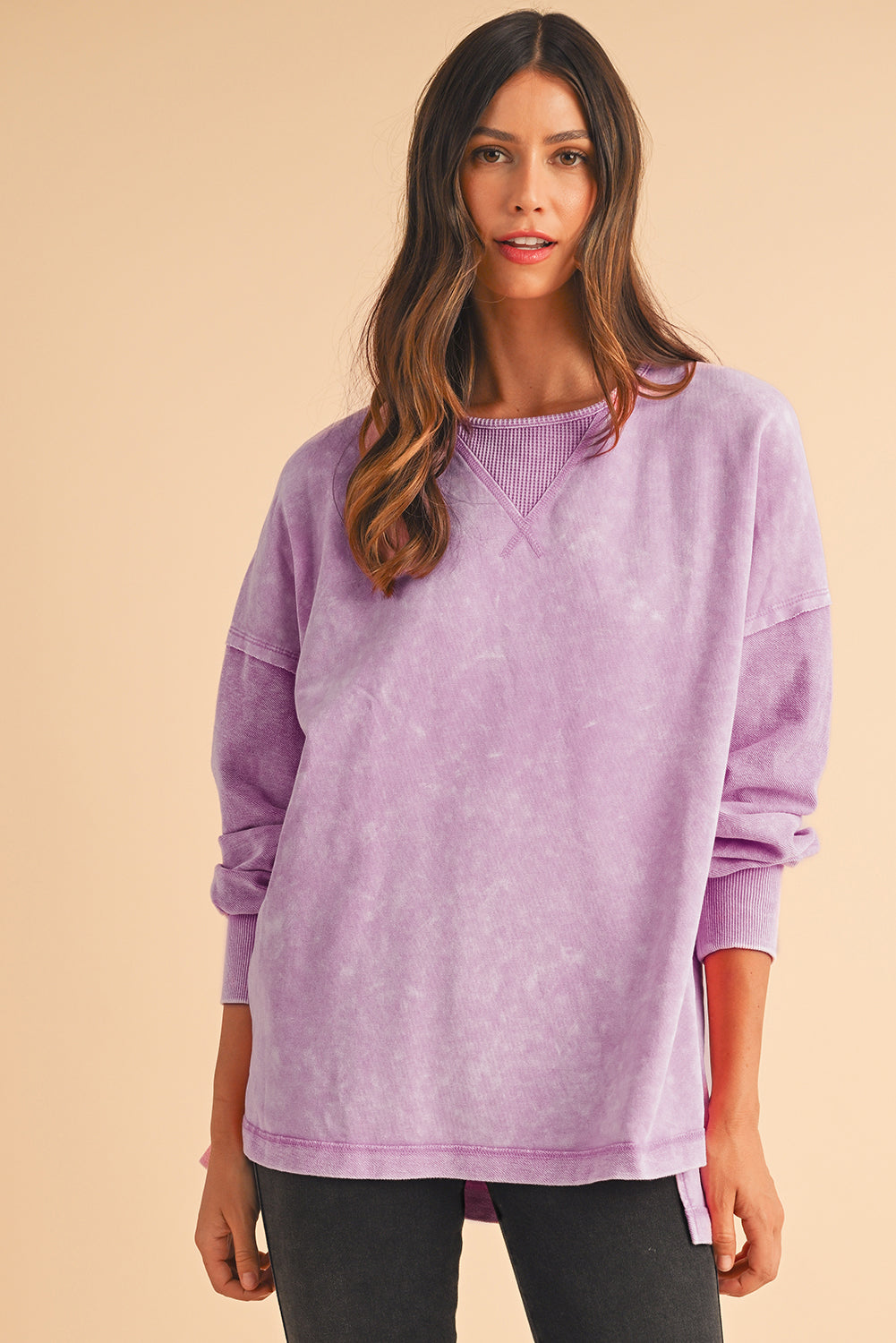 Strawberry Pink Mineral Wash Drop Shoulder Oversized Sweatshirt