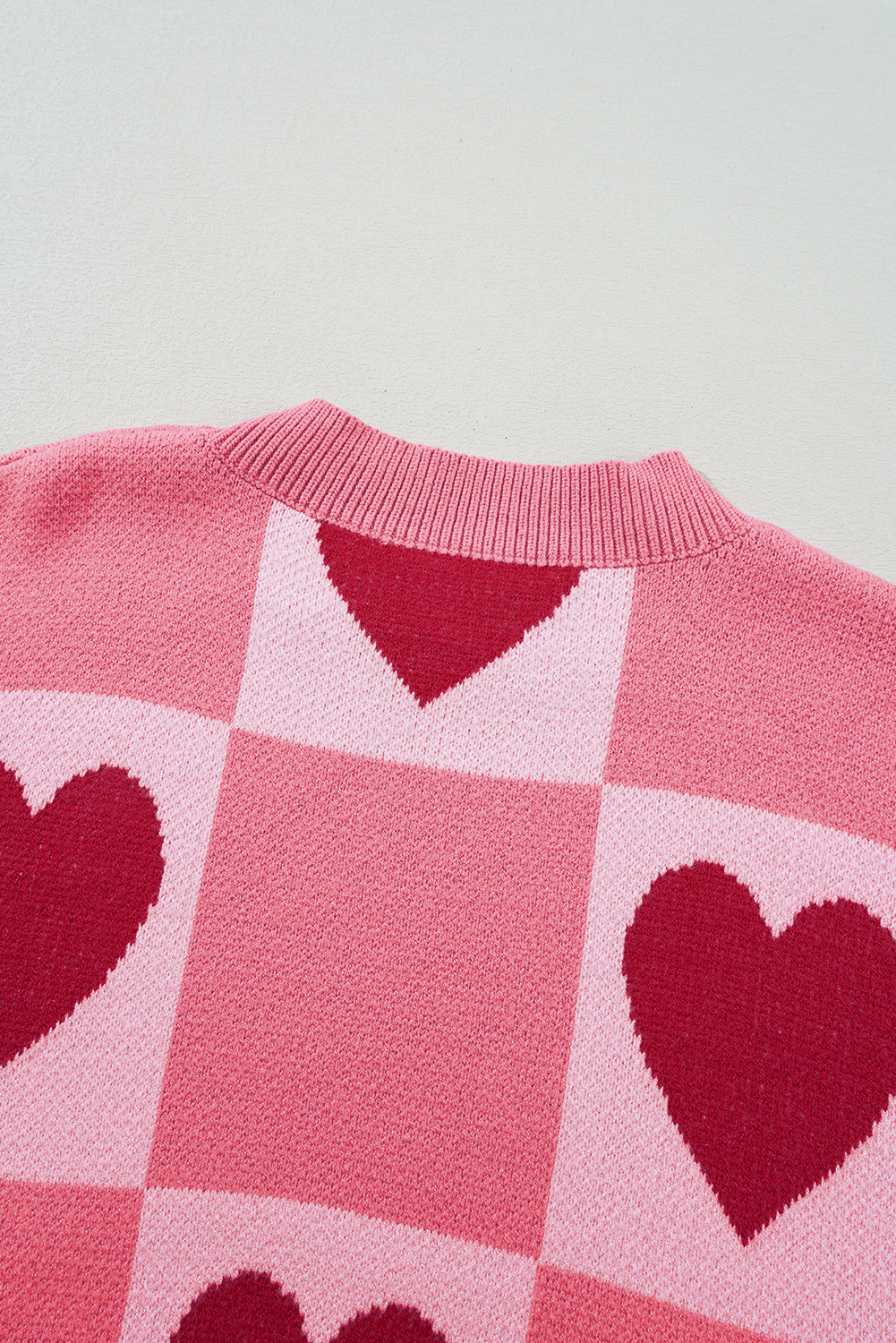 Pink Plus Size Heart Colorblock Mock Neck Lantern Sleeve Sweater-True and Wild