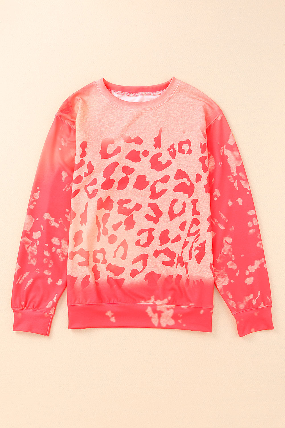 Pink Cheetah Print Drop Sleeve Bleached Sweatshirt-True and Wild