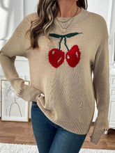 Perfee Cherry Round Neck Long Sleeve Sweater