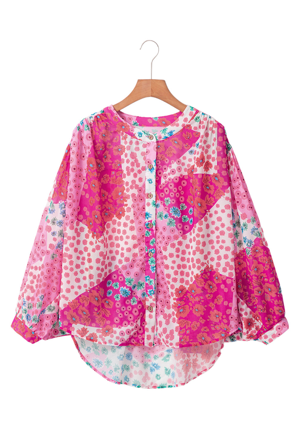 Rose Red Floral Print Dolman Sleeve Blouse-True and Wild