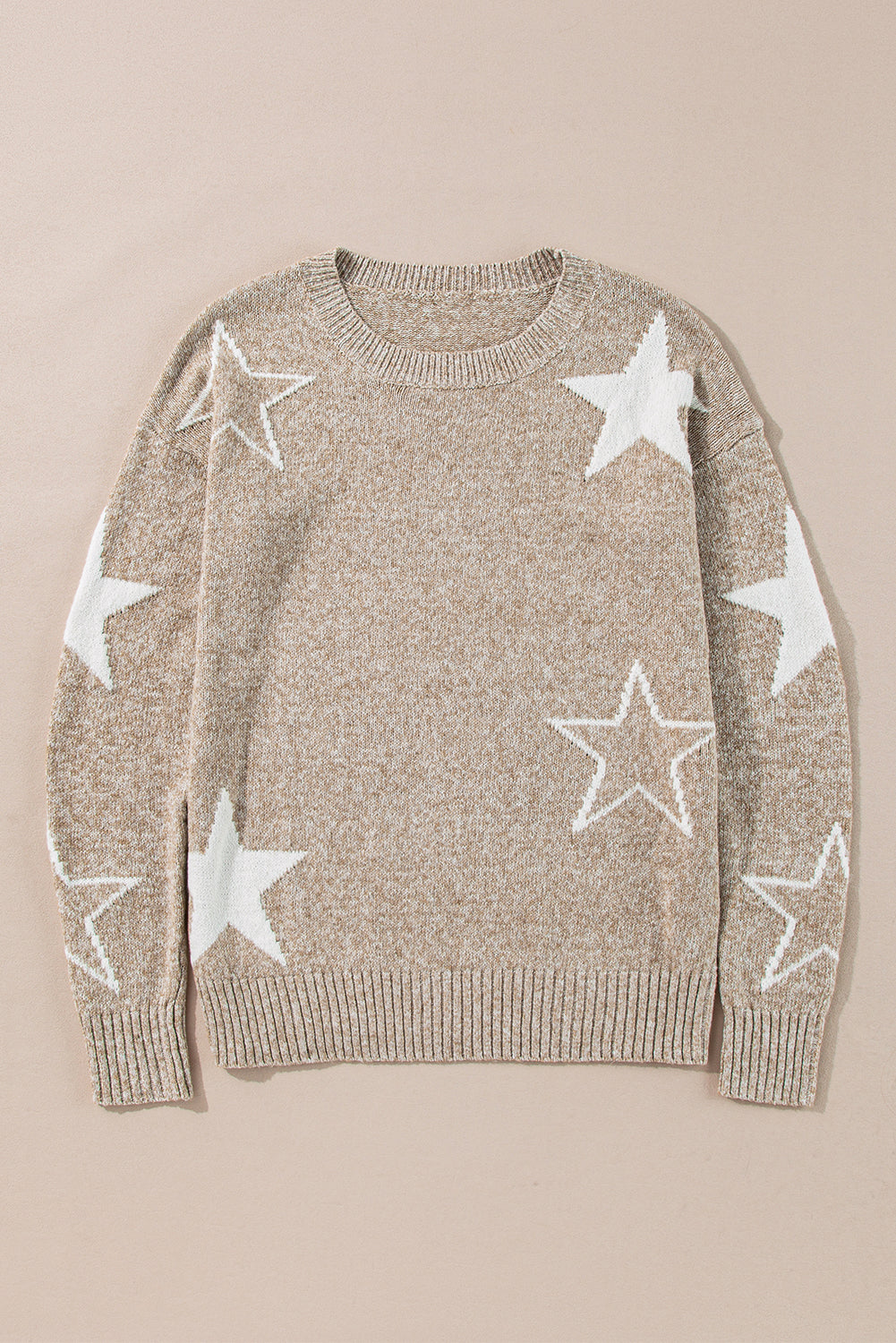 Green Star Pattern Drop Shoulder Knit Sweater