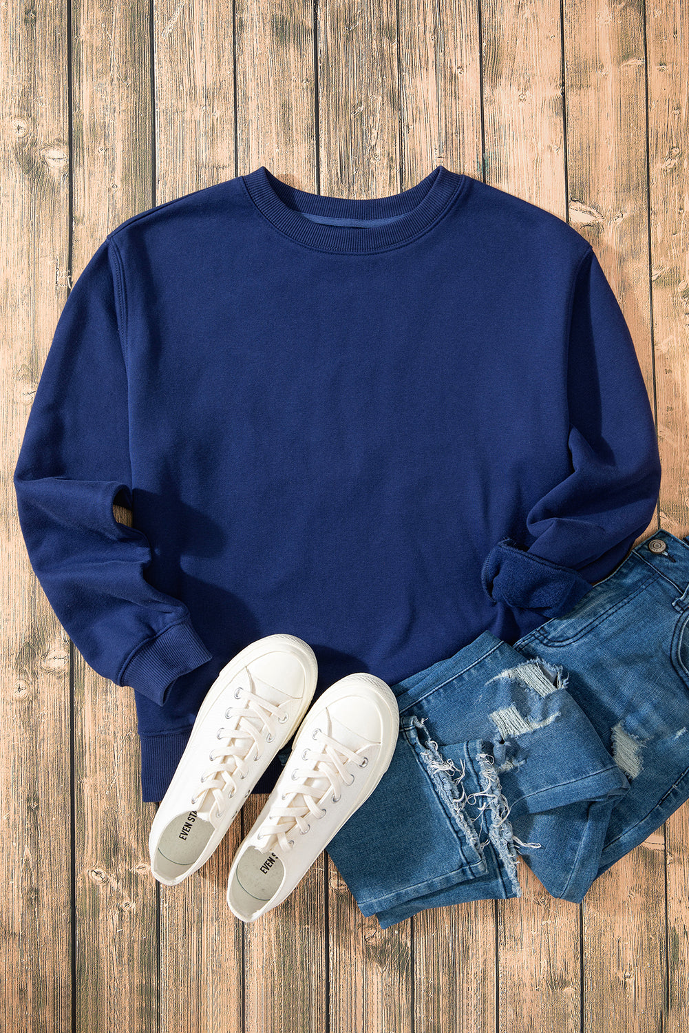 Aruba Blue Solid Color Drop Shoulder Terry Sweatshirt-True and Wild