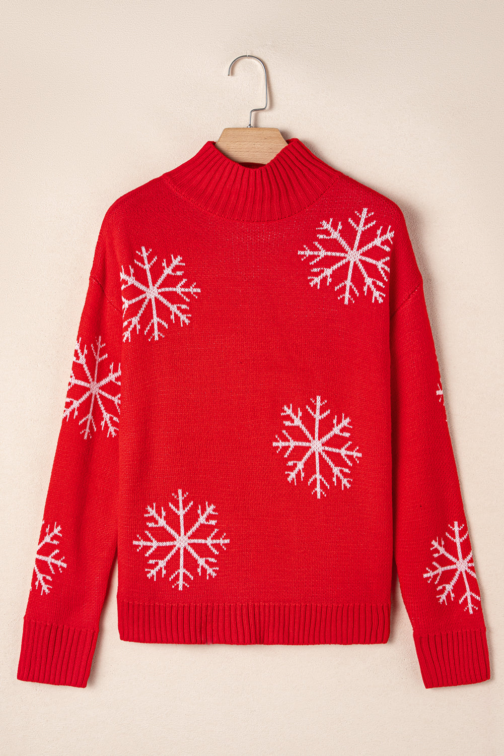 Fiery Red Christmas Snow Printed High Neck Sweater-True and Wild