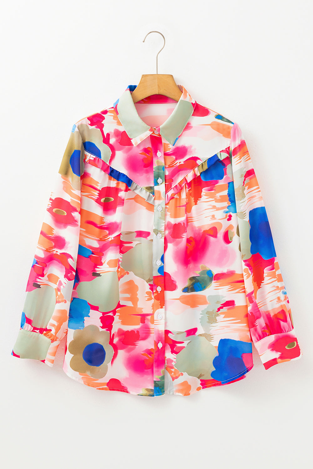 Rose Abstract Print Ruffled Puff Sleeve Shirt-True and Wild