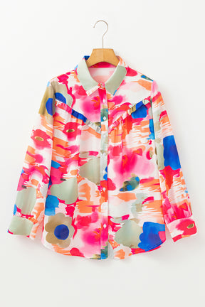 Rose Abstract Print Ruffled Puff Sleeve Shirt-True and Wild