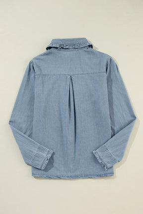 Button Up Long Sleeve Denim Top-True and Wild