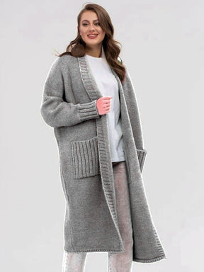 Pocketed Open Front Long Sleeve Longline Cardigan-True and Wild