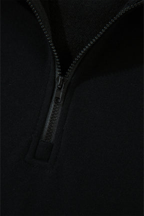 Smoke Gray Zipper Collared Drop Shoulder Plain Sweatshirt