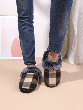 Plaid Furry Round Toe Flat Slippers-True and Wild