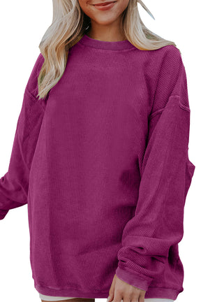 Chestnut Plain Drop Sleeve Crinkle Rib Oversized Sweatshirt-True and Wild