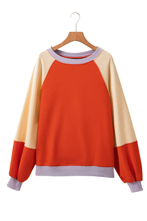 Orange Color Block Side Slits Raglan Sleeve Loose Fit Top-True and Wild