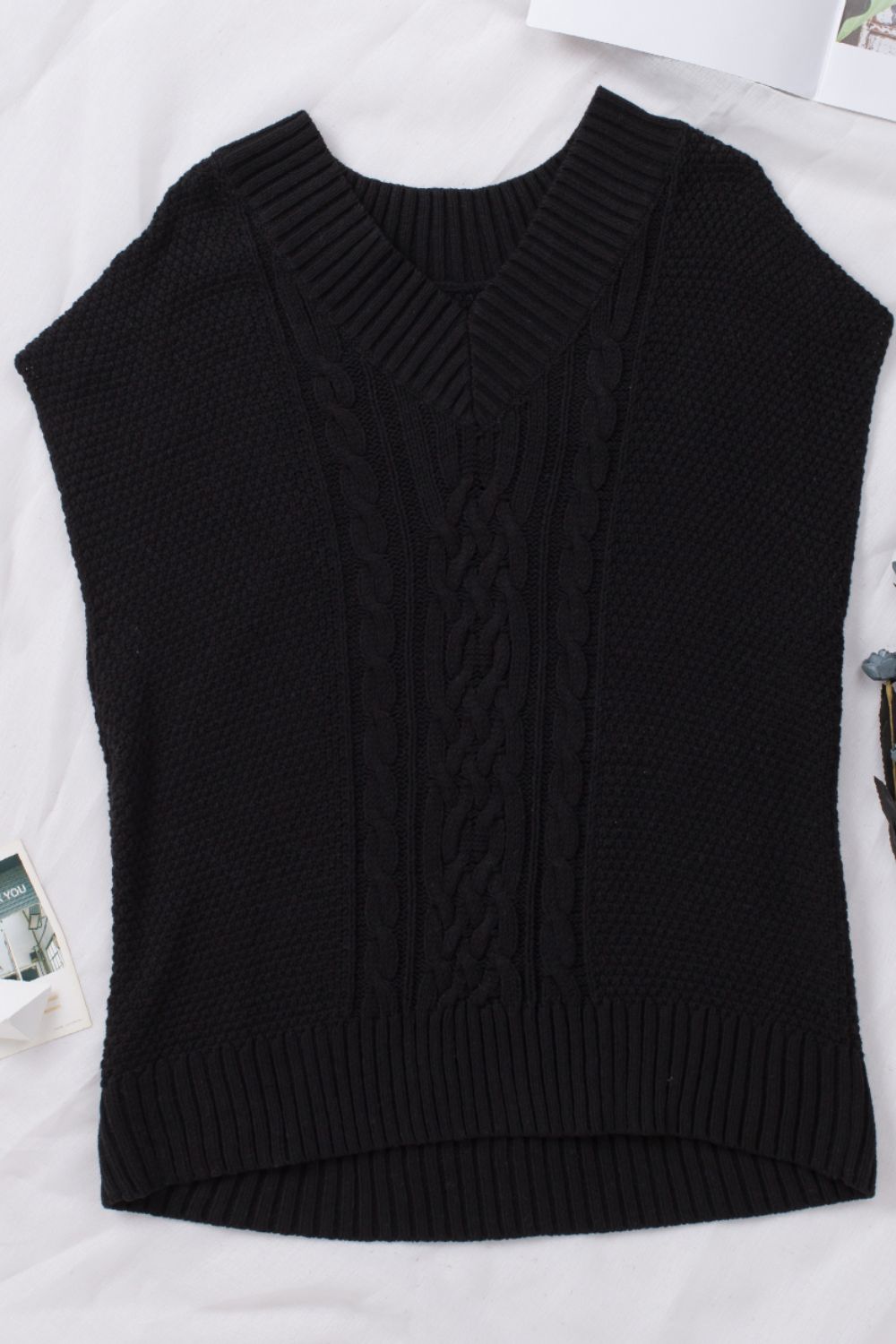 Cable-Knit V-Neck Sweater Vest