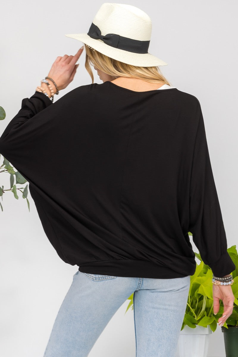 Celeste Full Size Contrast Round Neck Top with Two Layer Detail-True and Wild