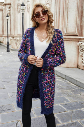 Angel Wings Multicolored Ribbed Trim Open Front Cardigan With Pockets