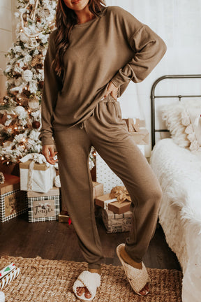 Red Casual Long Sleeve Pullover & Joggers Pajamas Set-True and Wild