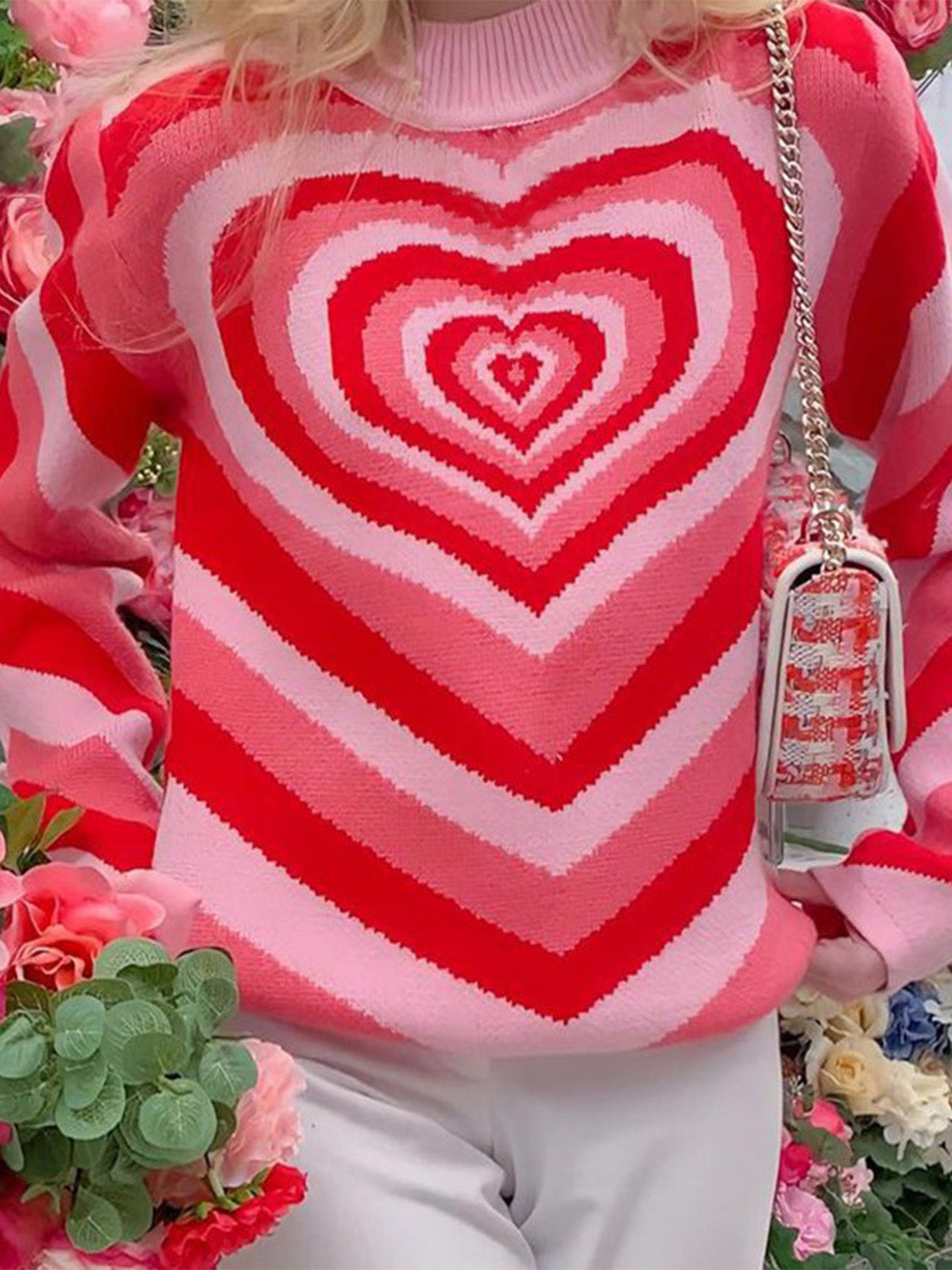 Heart Mock Neck Long Sleeve Sweater-True and Wild