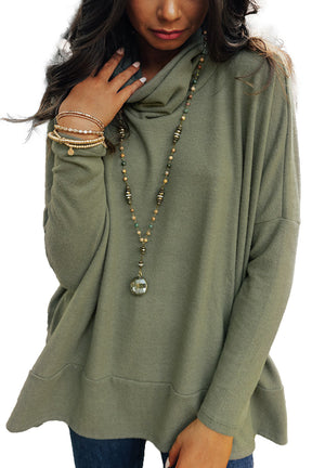 Black Cowl Neck Loose Fit Tunic Long Sleeve Top-True and Wild