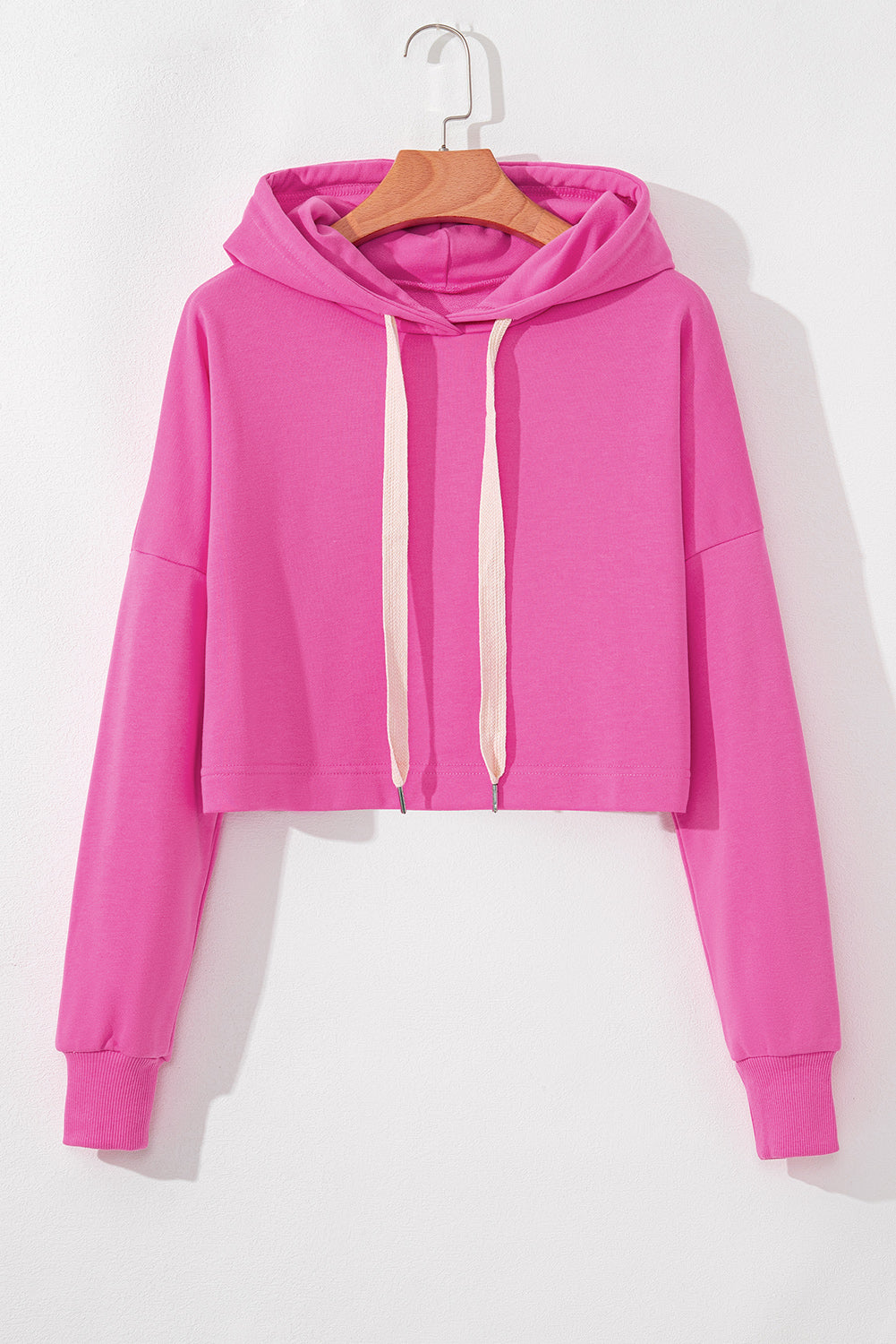 Sachet Pink Drop Shoulder Drawstring Cropped Hoodie