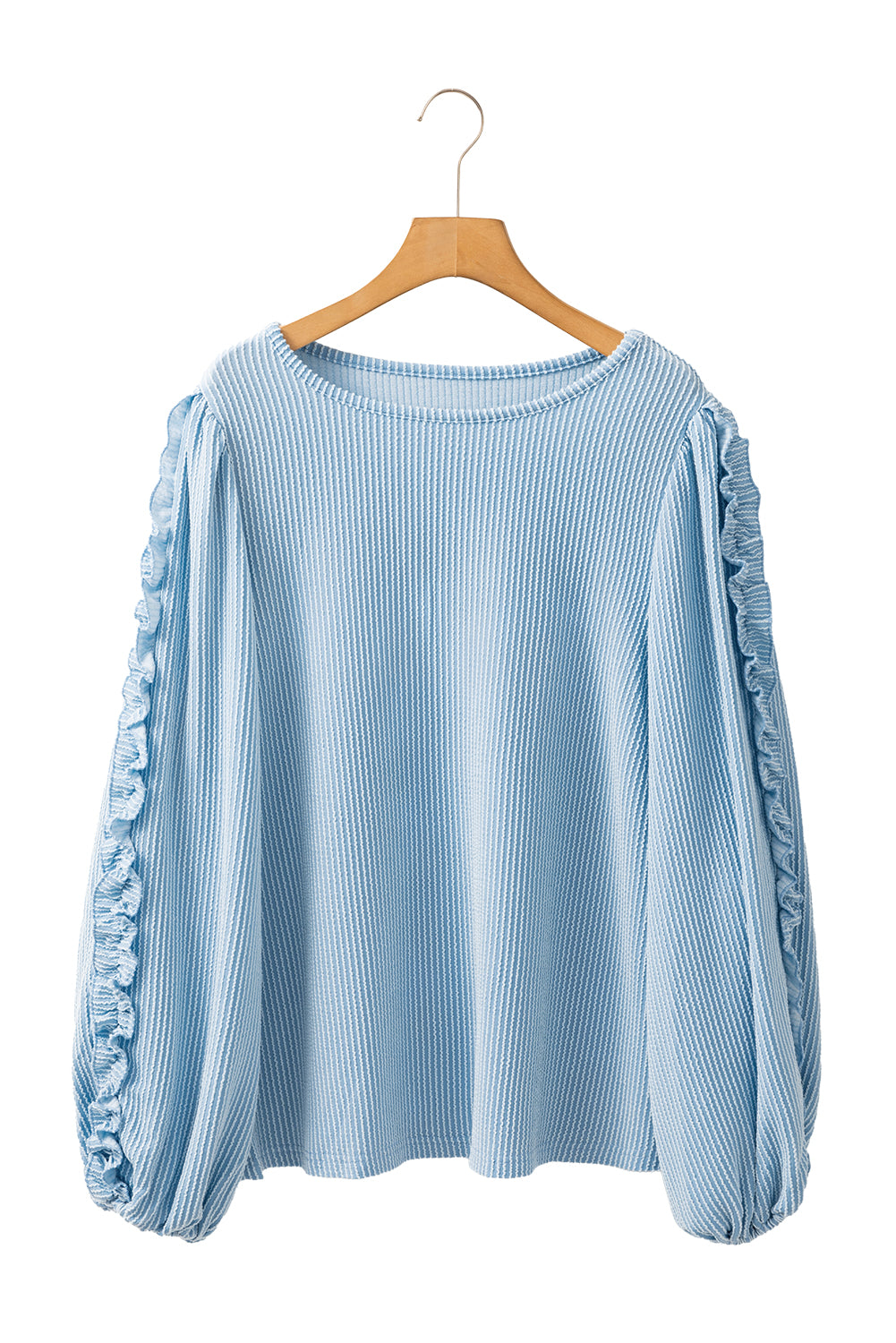 Mist Blue Corded Frill Detail Puff Sleeve Top-True and Wild