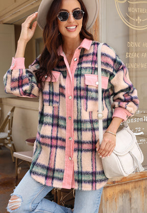 Fuzzy Plaid Corduroy Patchwork Shacket-True and Wild