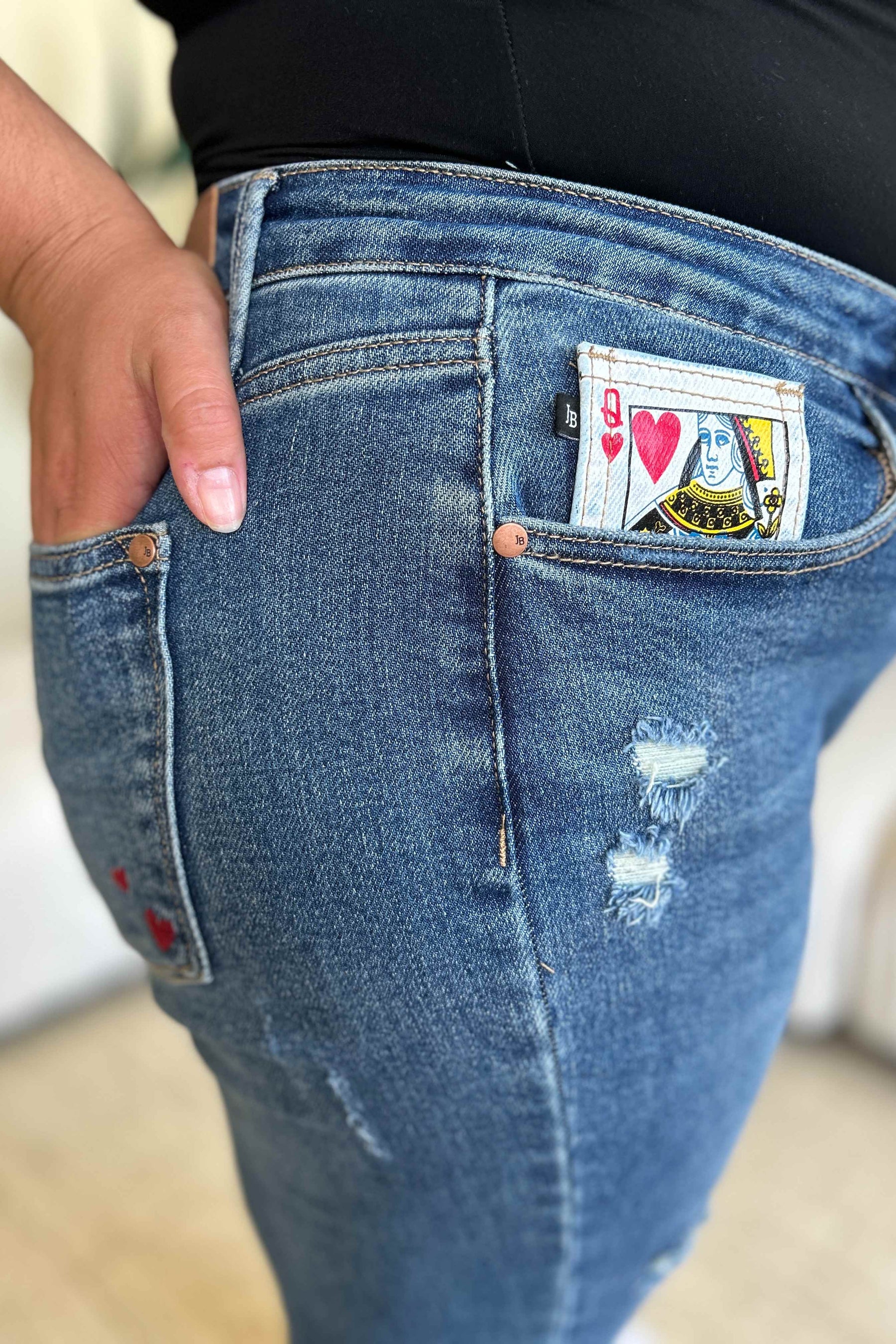 Judy Blue Full Size Queen Of Hearts Coin Pocket BF Jeans-True and Wild