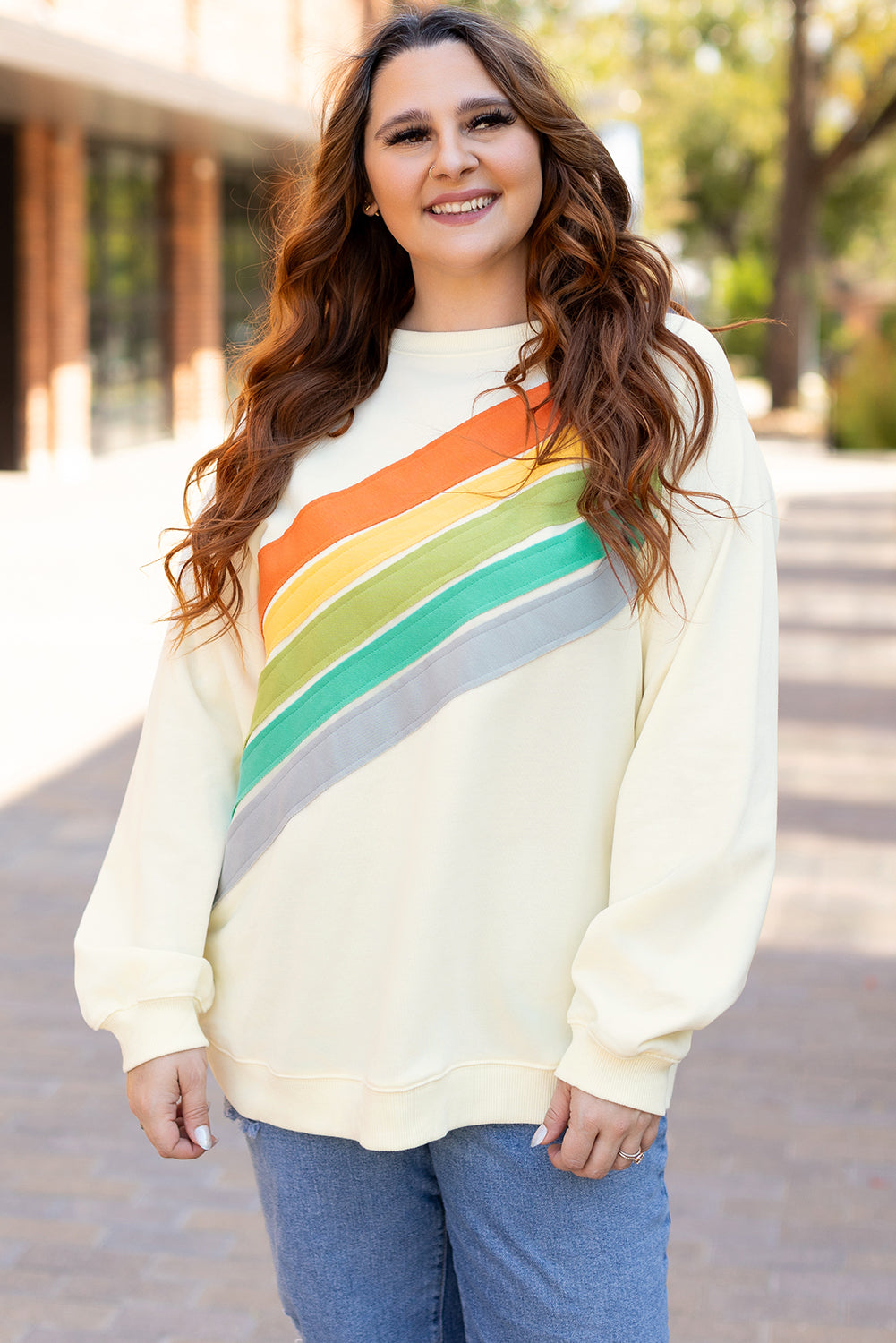 White Rainbow Colorblock Plus Size Sweatshirt