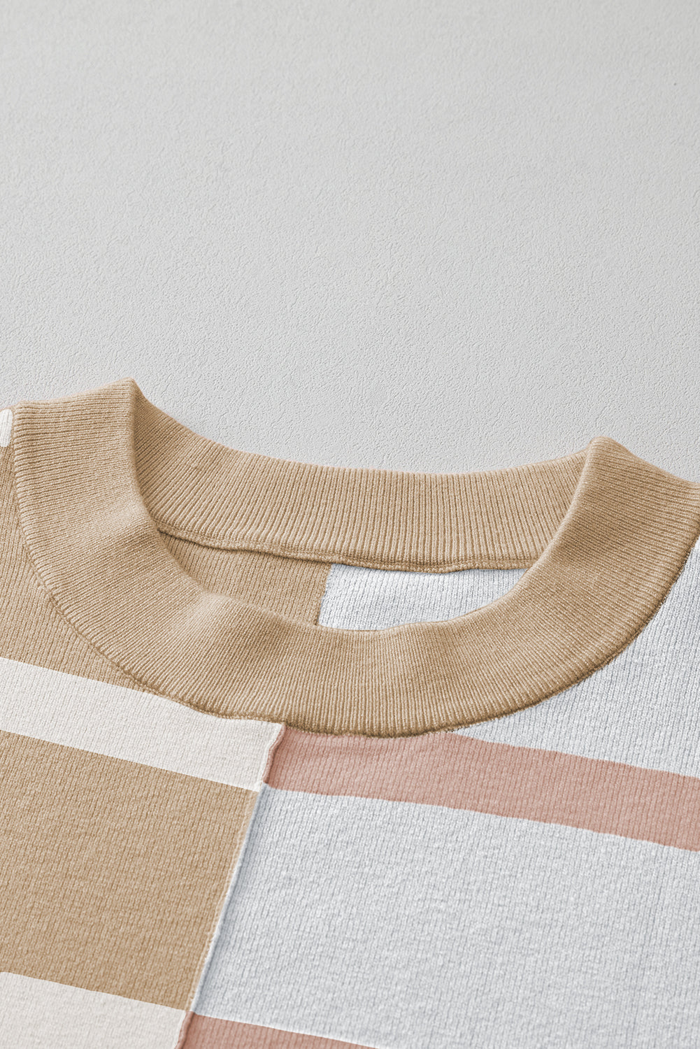 Light Beige Striped Colorblock Drop Shoulder Sweater-True and Wild