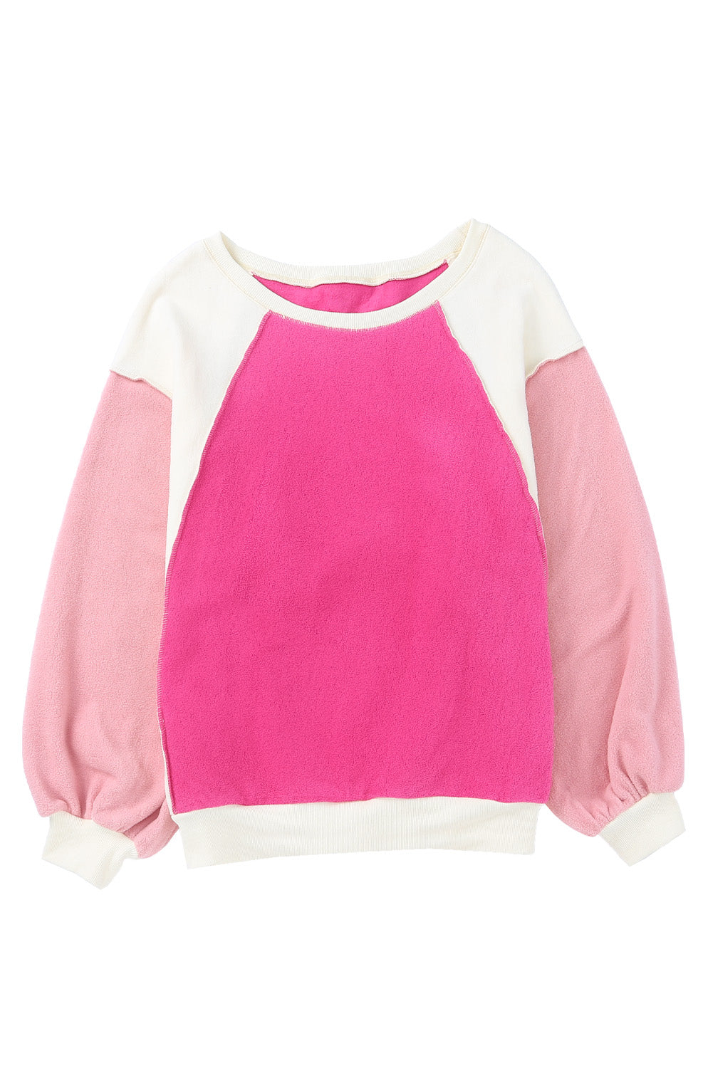 Rosy Colorblock Patchwork Plush Pullover Sweatshirt-True and Wild