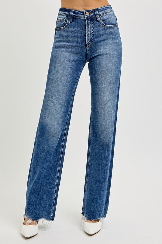 RISEN Tummy Control High Rise Raw Cut Jeans-True and Wild